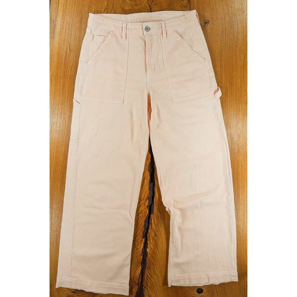 American Eagle Peach Pink Carpenter Pants Wide Leg High Waisted Utility Size‎ 8